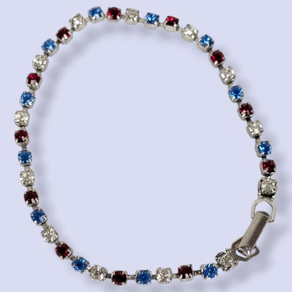 Vintage Red White & Blue Rhinestone Bracelet - Picture 3 of 4